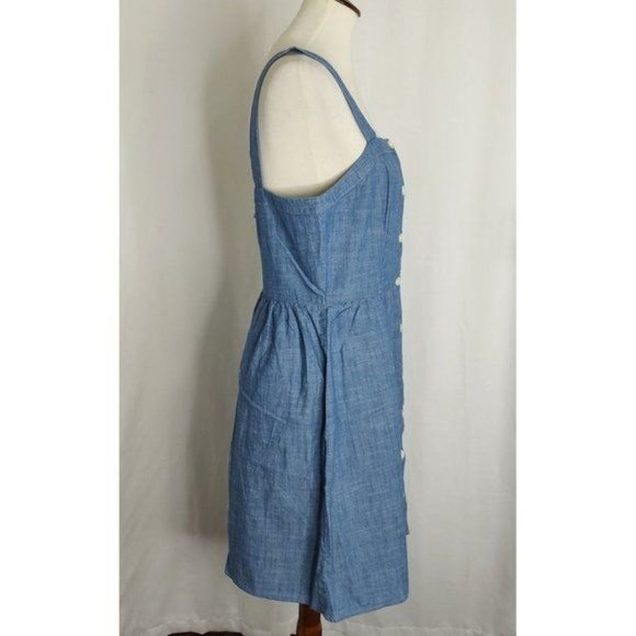 J.Crew Dress 10 Blue Chambray Button-Front Straps Cotton NEW - Picture 9 of 13